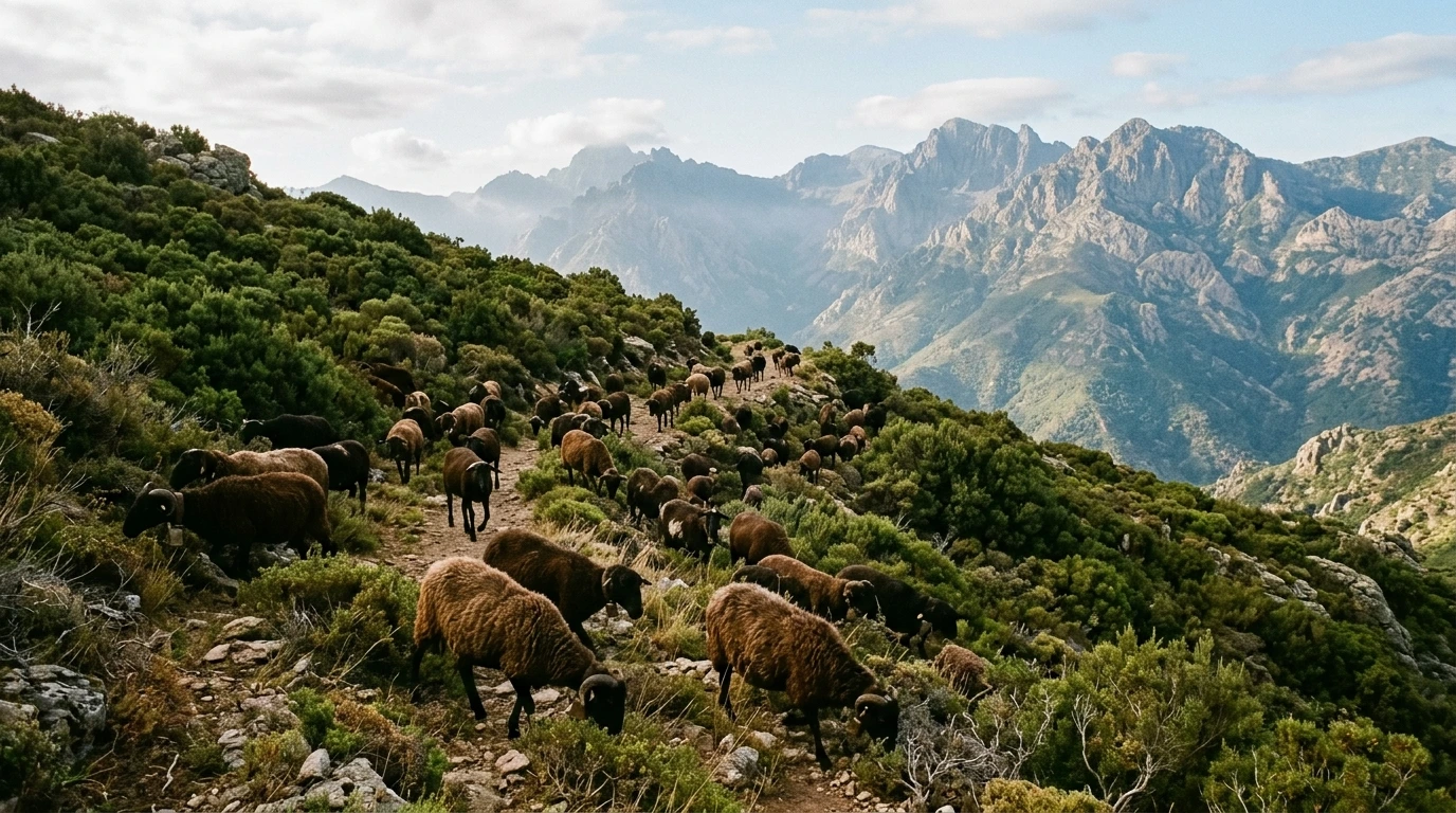Troupeau de brebis corses sur les hauteurs