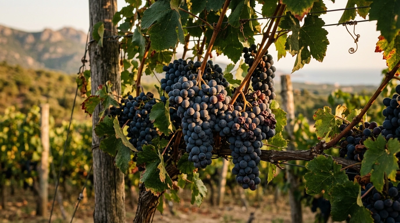 Grappes de niellucciu sur pied de vigne corse