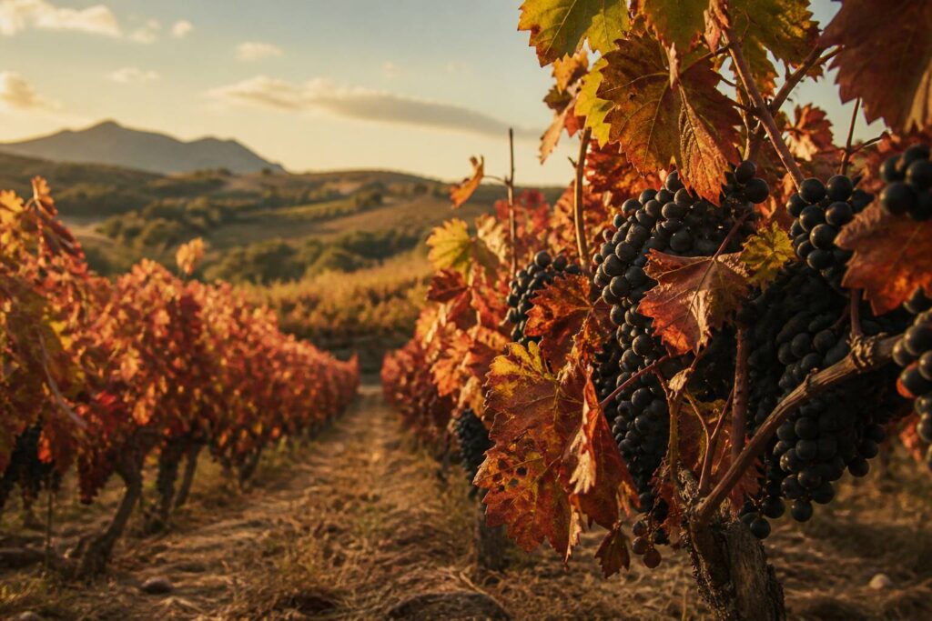 Vignoble de cabernet aux couleurs d'automne