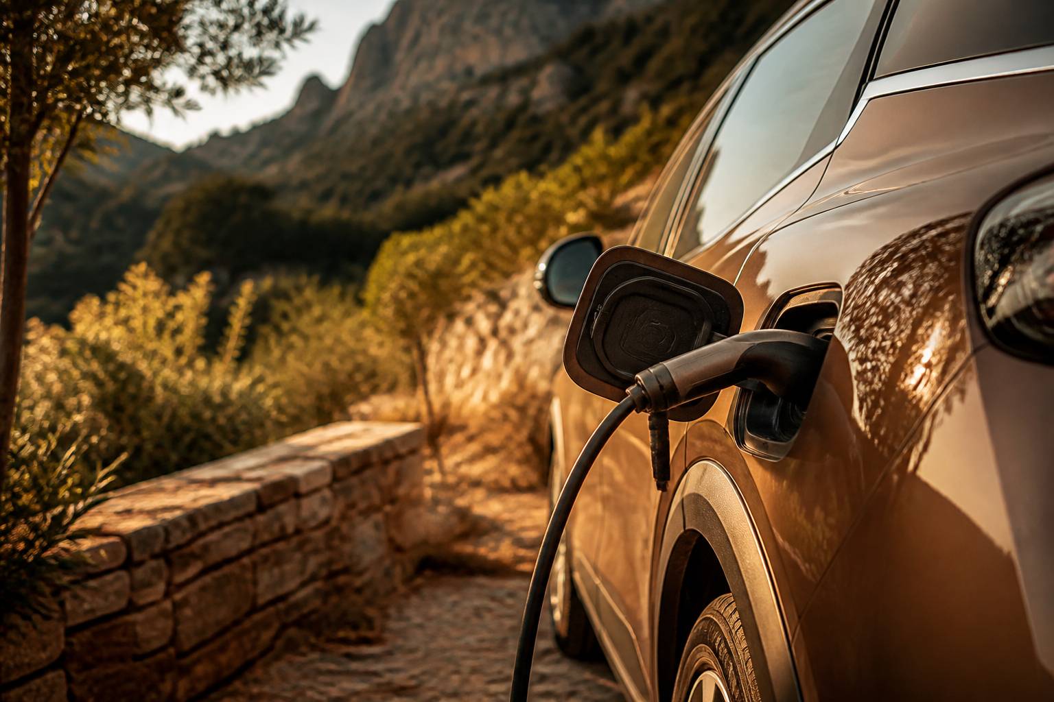 Port de charge d'un SUV électrique avec câble branché