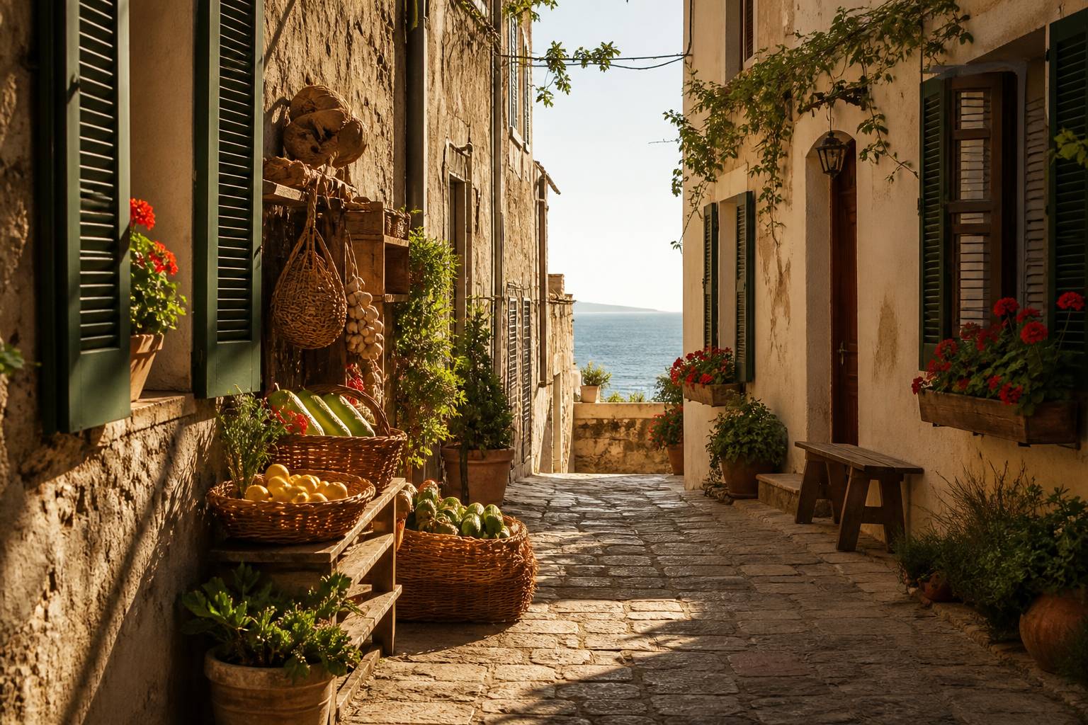 Rue pittoresque de Portoferraio avec échoppe artisanale