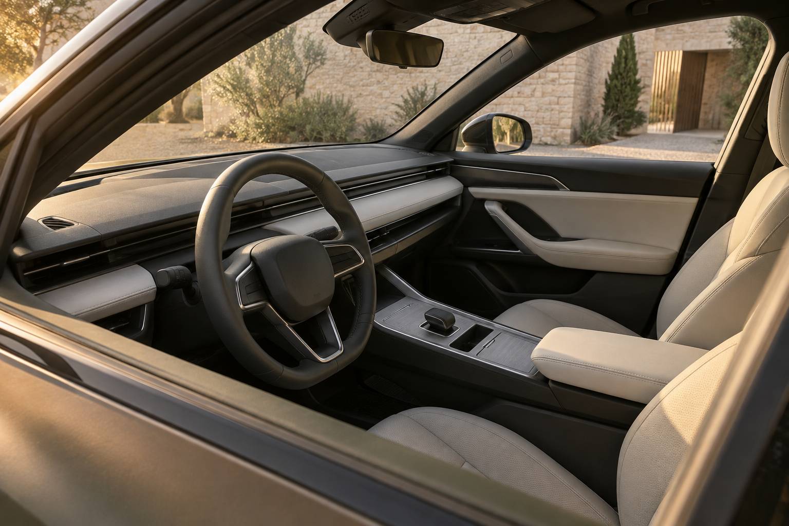 Habitacle épuré d'une voiture récente sans inscription