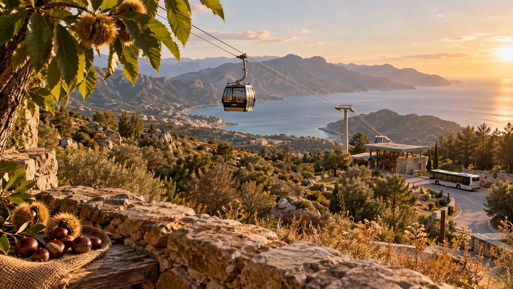 Illustration éditoriale du sujet : La Capa approuve les tarifs du téléphérique d'Ajaccio et instaure une nouvelle ligne de bus pour le desservir