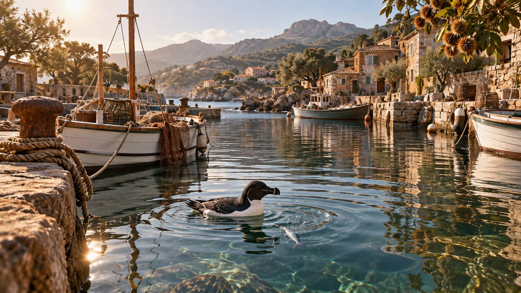 Illustration éditoriale du sujet : VIDÉO. Le pingouin torda investit le Vieux Port de Bastia : une nouvelle ambiance maritime en vue